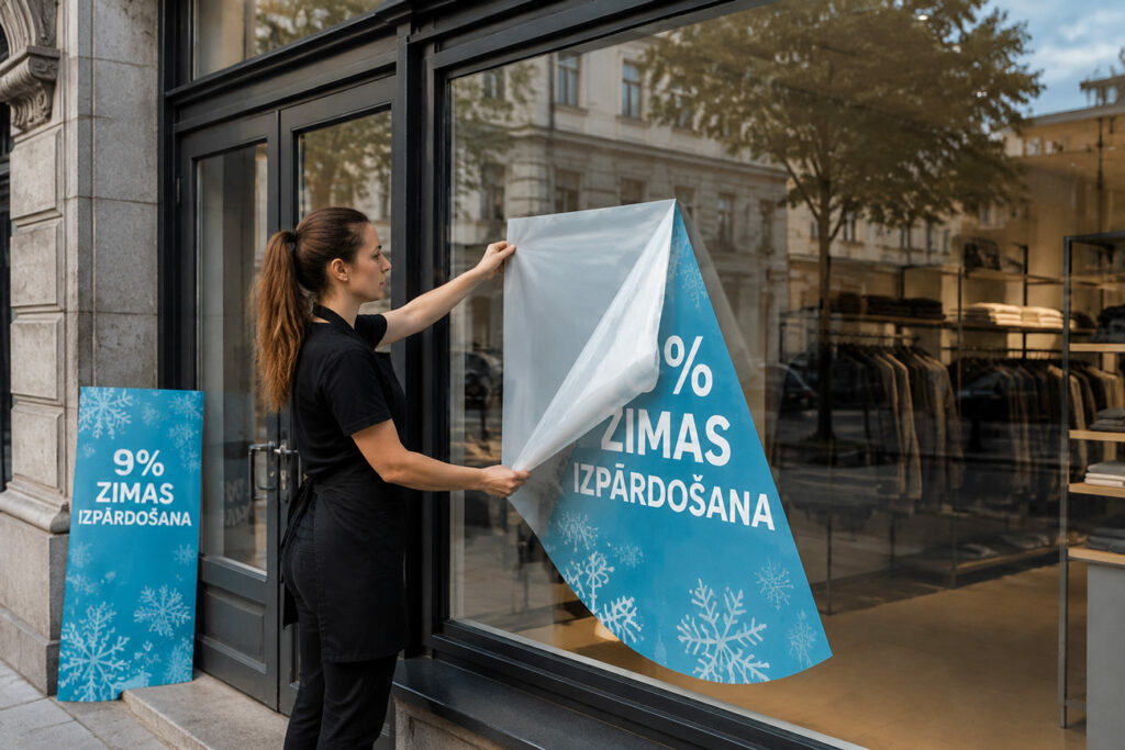 Veikala skatlogu uzlimju izgatavosana